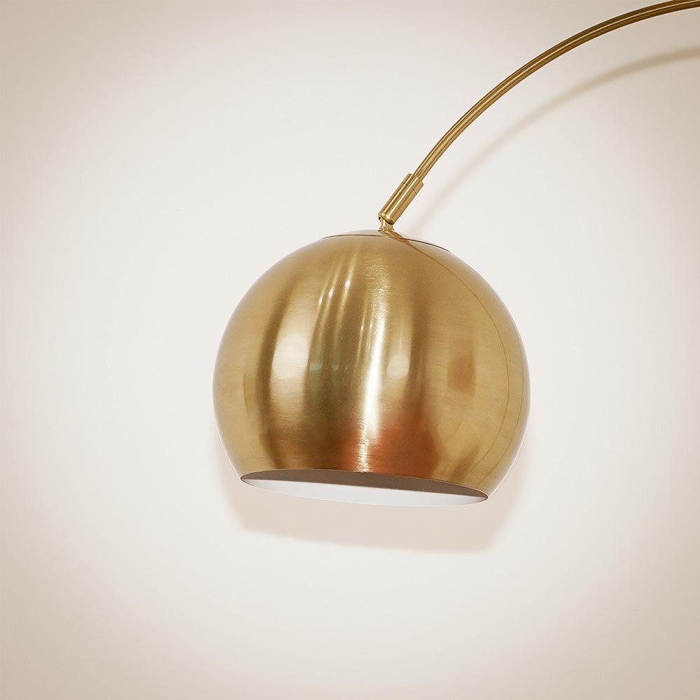 Oasis Long Arm Gold Brass Adjustable Floor Lamp with Round White Marble Base