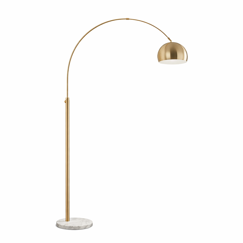 Oasis Long Arm Gold Brass Adjustable Floor Lamp | White Marble Base | MidinMod