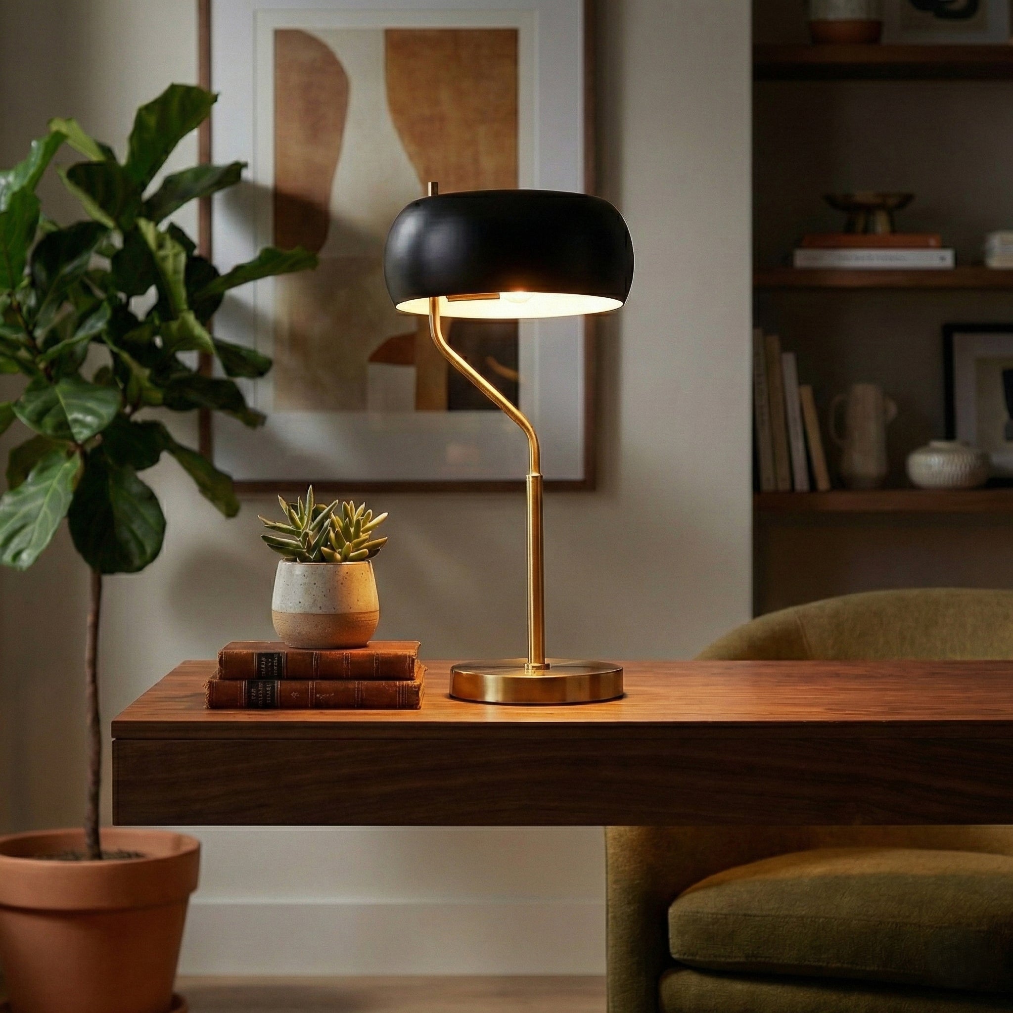 Obscura Black & Gold Table Lamp - Modern Bedside Lighting | MidinMod