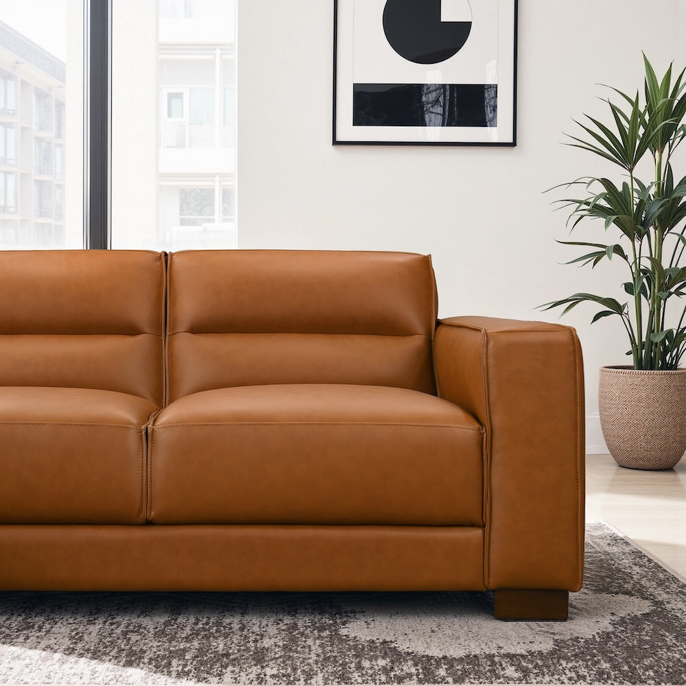 Oliver Left-Facing Cognac Vegan Leather Sectional Sofa - MidinMod