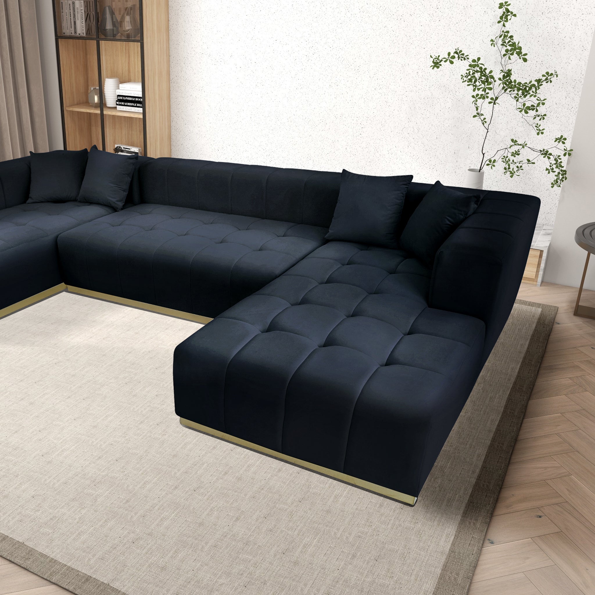 Olivia Black Velvet U-Shape Corner Sofa