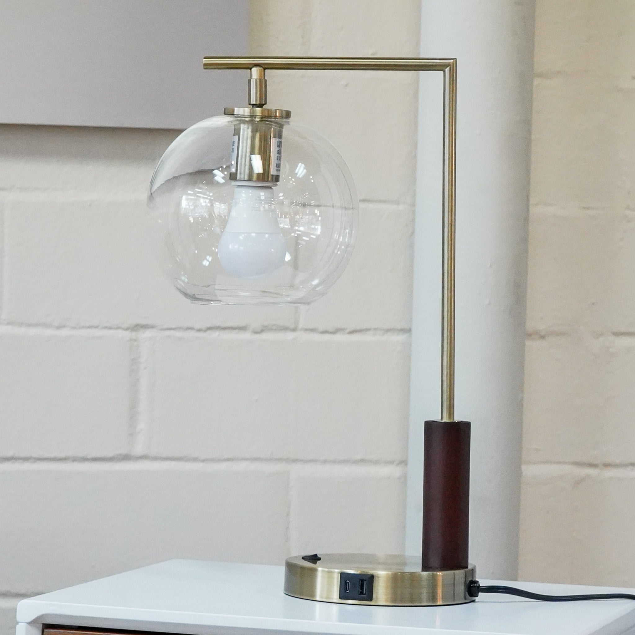Orion Right Angle Glass Table Lamp - Bronze