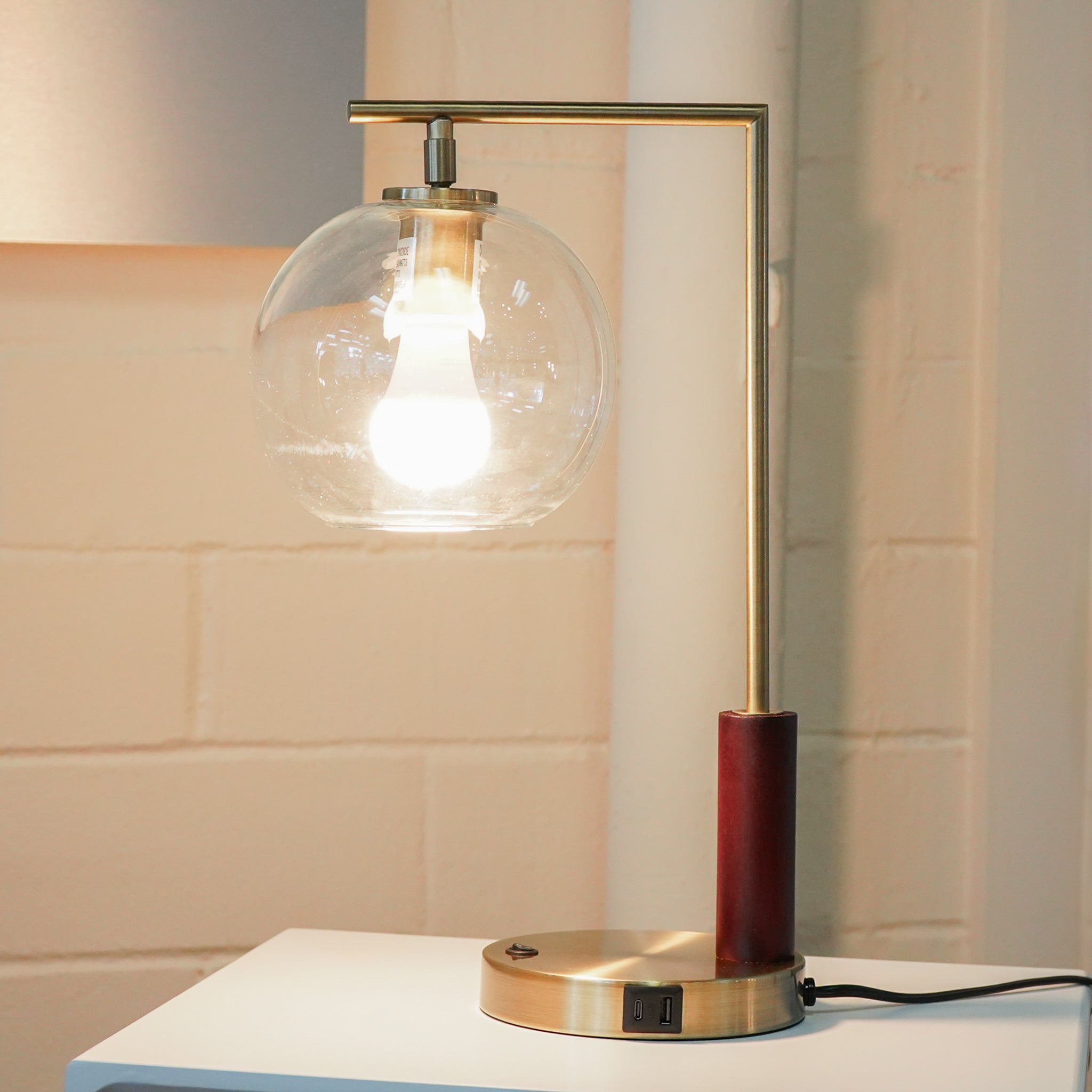 Orion Right Angle Glass Table Lamp - Bronze