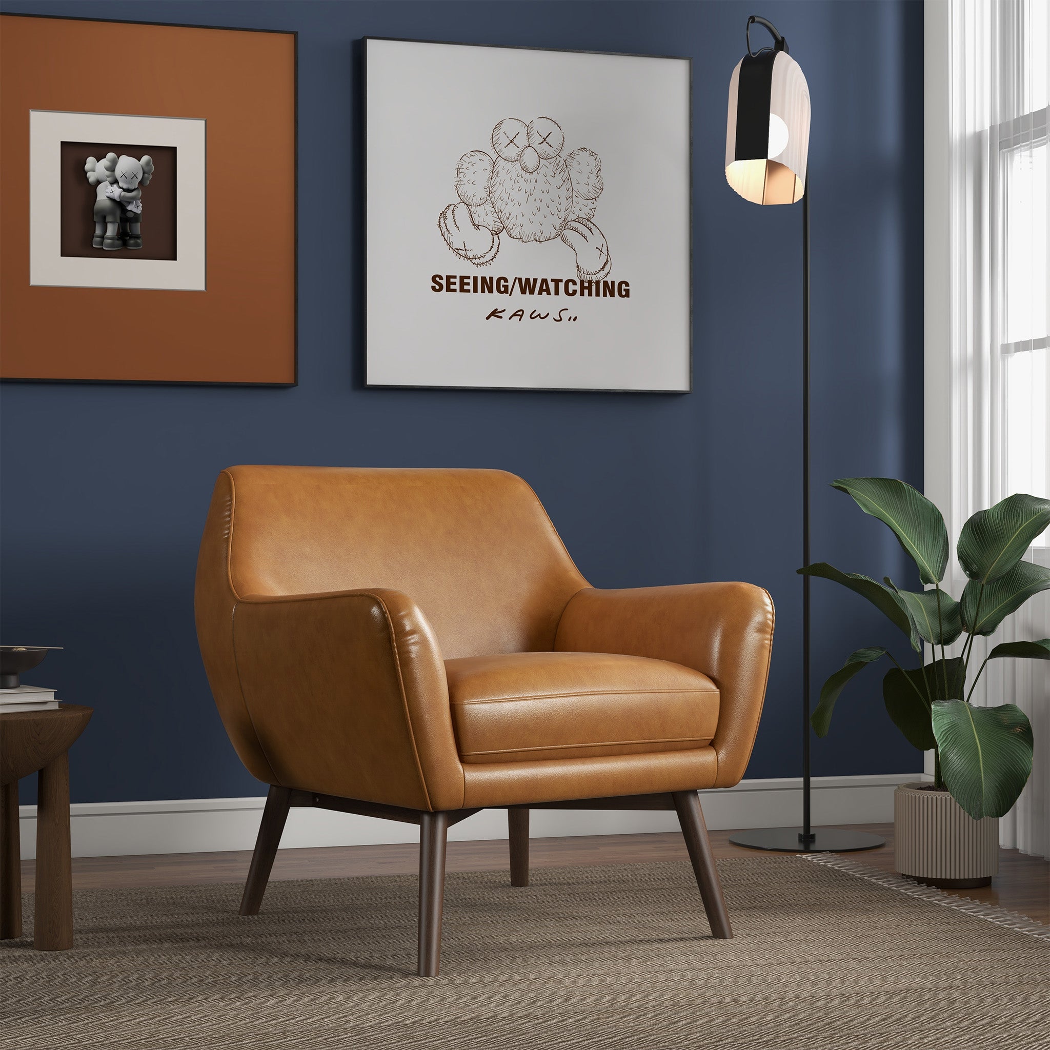 Penny Mid-Century Modern Top-Grain Leather Lounge Chair with Walnut Wood Legs - MidinMod