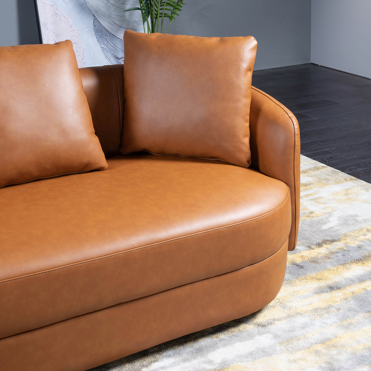 Perth Round Arm Composite Leather Luxury Curved Sofa - MidinMod