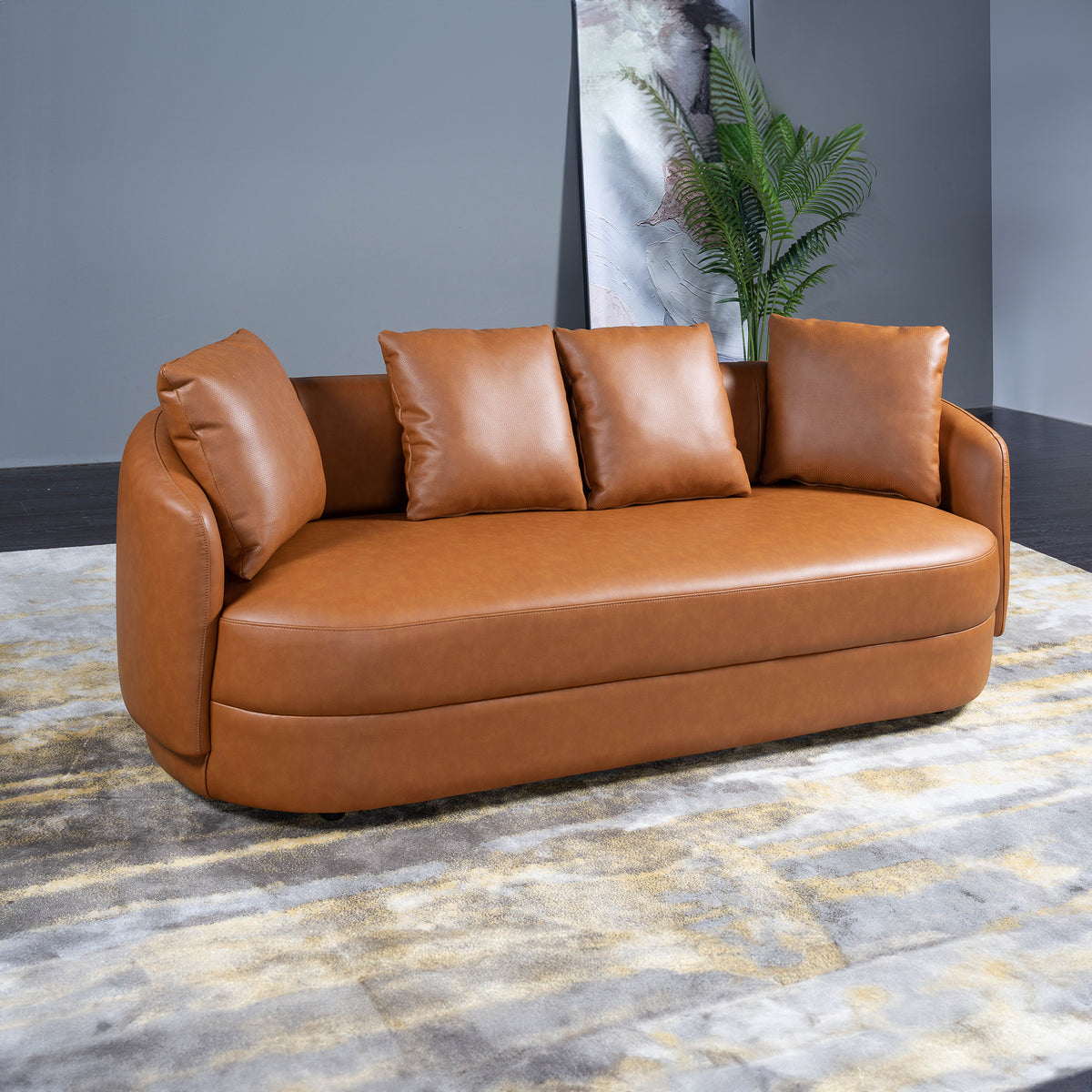 Perth Round Arm Composite Leather Luxury Curved Sofa - MidinMod
