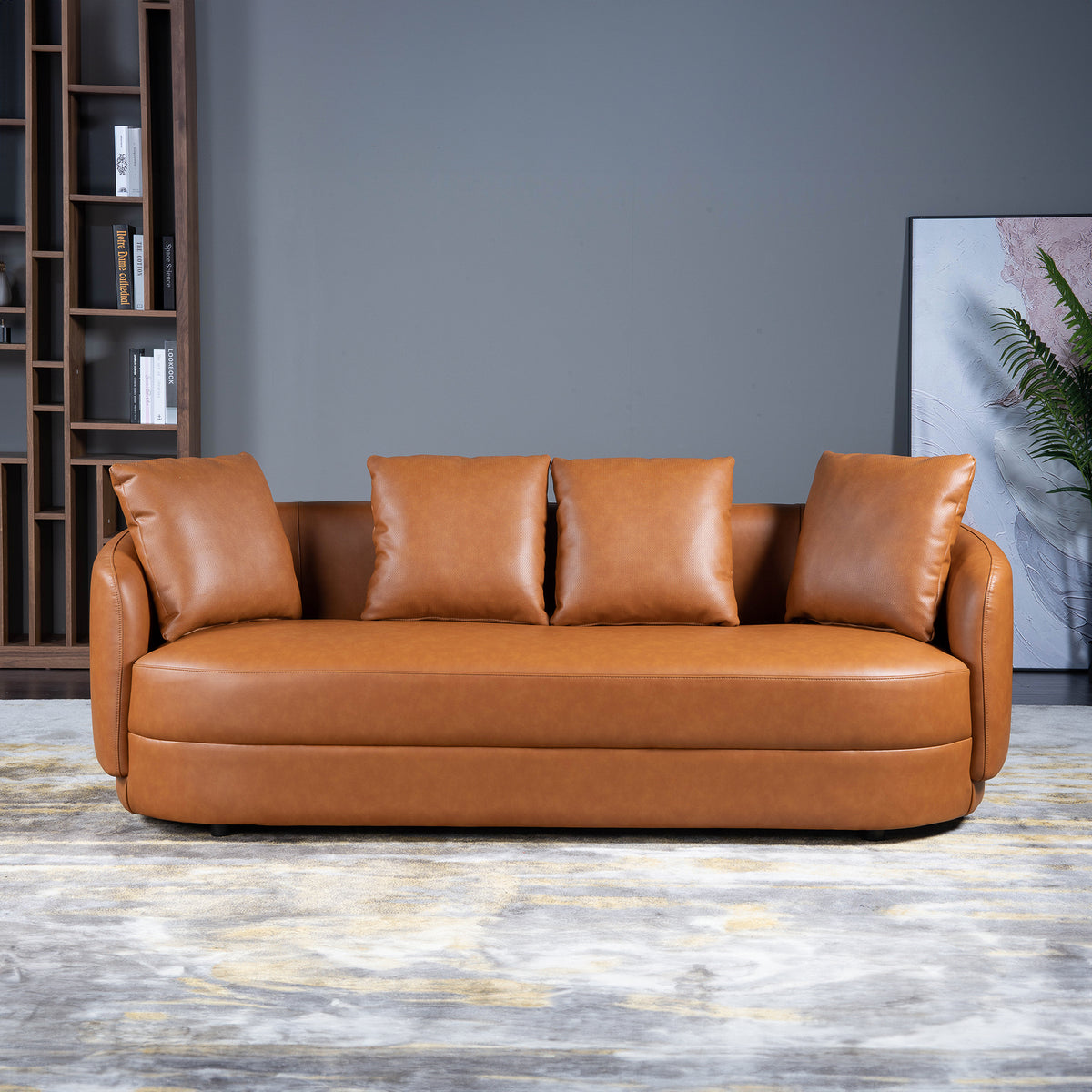 Perth Round Arm Composite Leather Luxury Curved Sofa - MidinMod