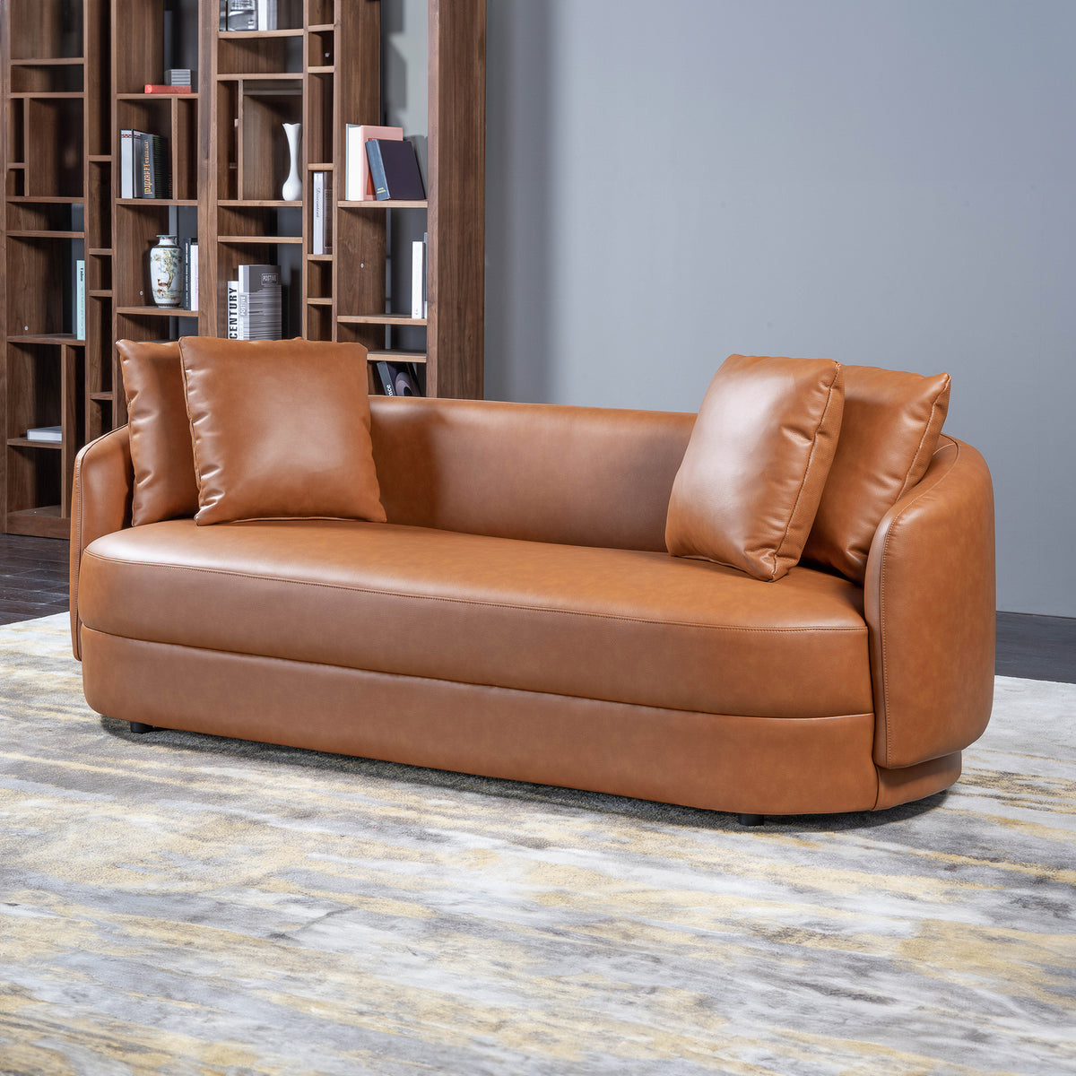 Perth Round Arm Composite Leather Luxury Curved Sofa - MidinMod