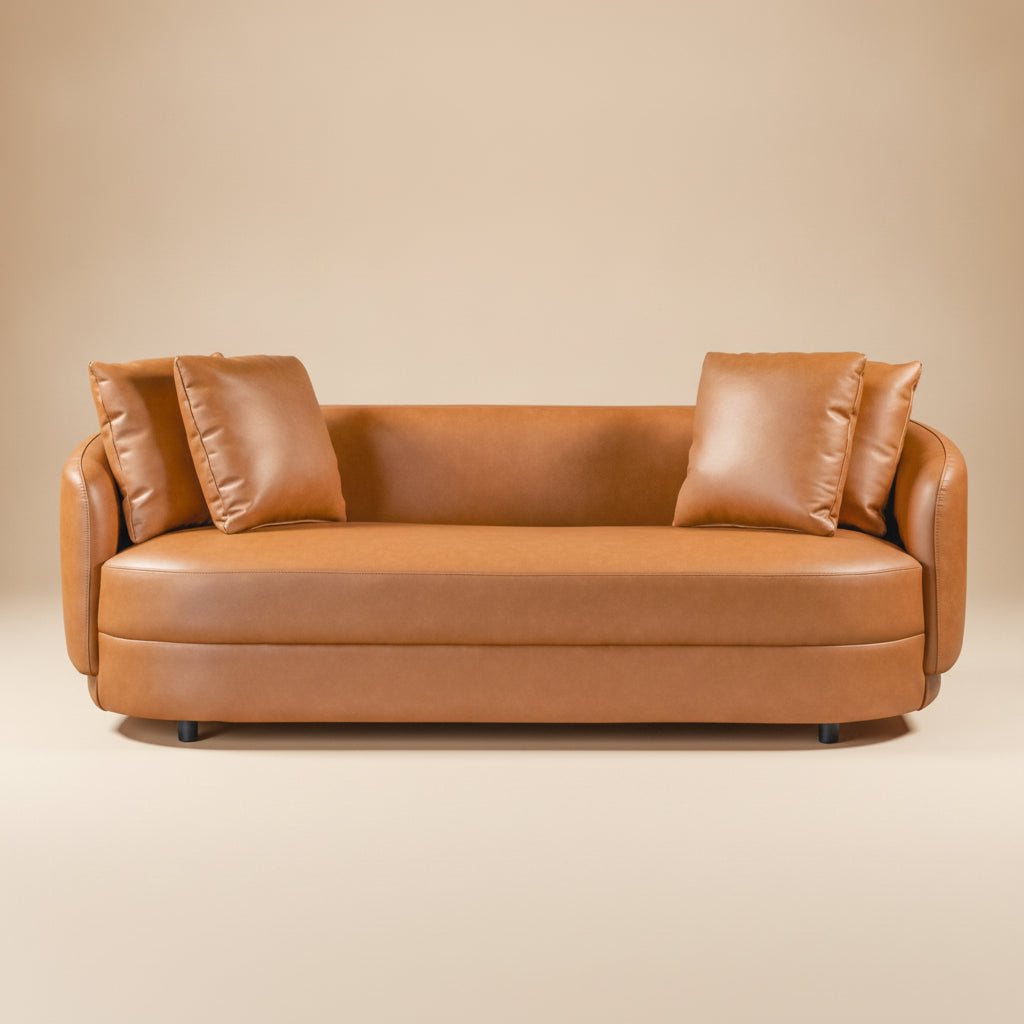 Perth Round Arm Composite Leather Luxury Curved Sofa - MidinMod