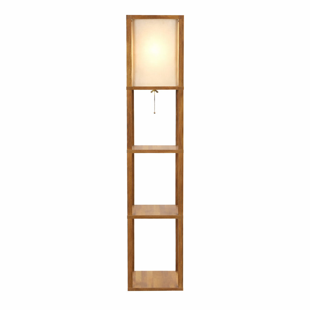 Pinnacle Natural Wood Shelf Floor Lamp with Extended Fabric Shade | MidinMod