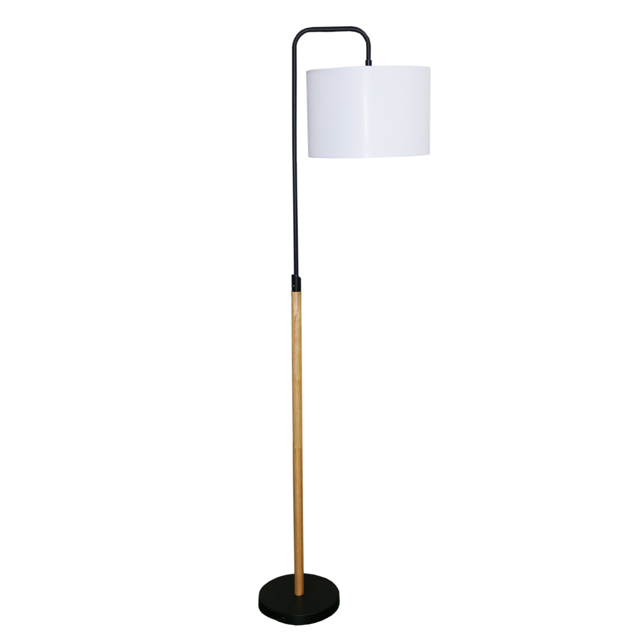 Polaris Arched Floor Lamp in Black Metal with White Linen Drum Shade | MidinMod