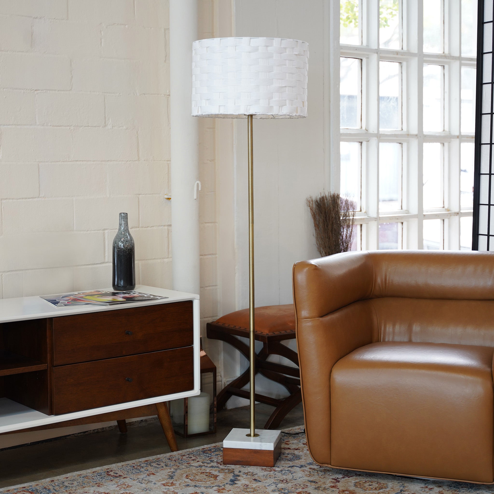 Pulsar Marble Base Floor Lamp - Dark Brown + White