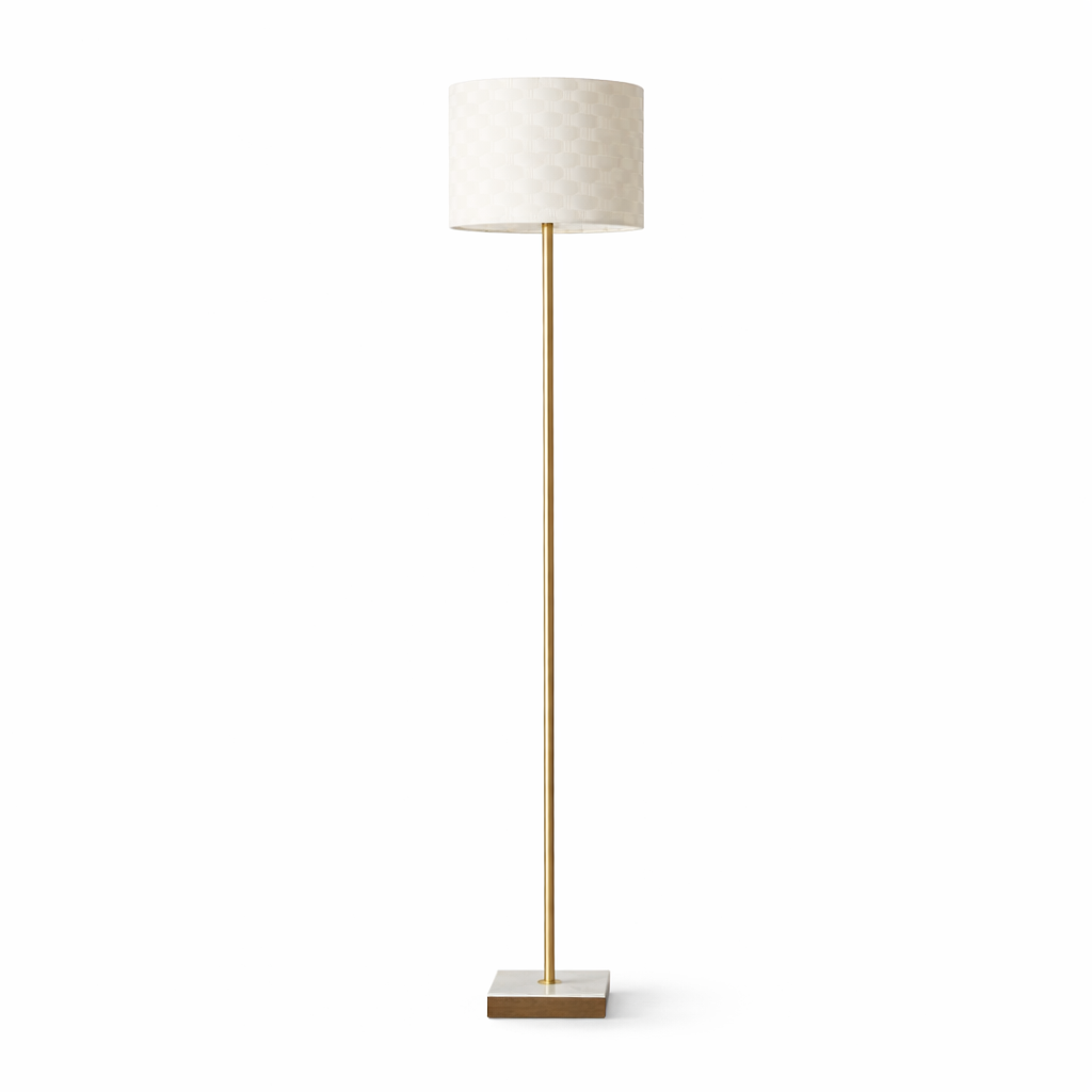 Pulsar Marble and Wood Floor Lamp with Woven Shade and Brass Stem | MidinMod