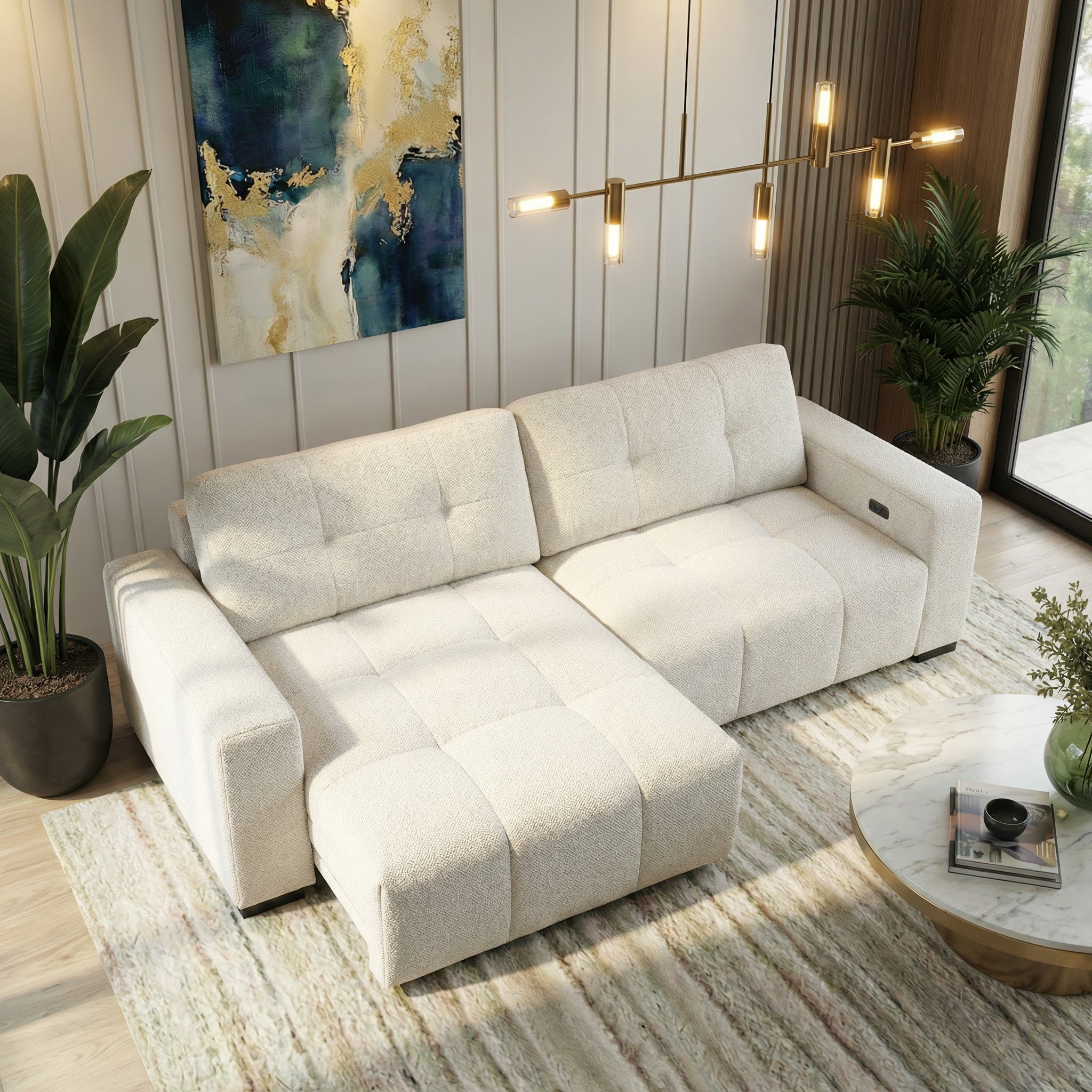 Quell PWR Slider Sofa | Beige Linen & 3-Seater Design | MidinMod