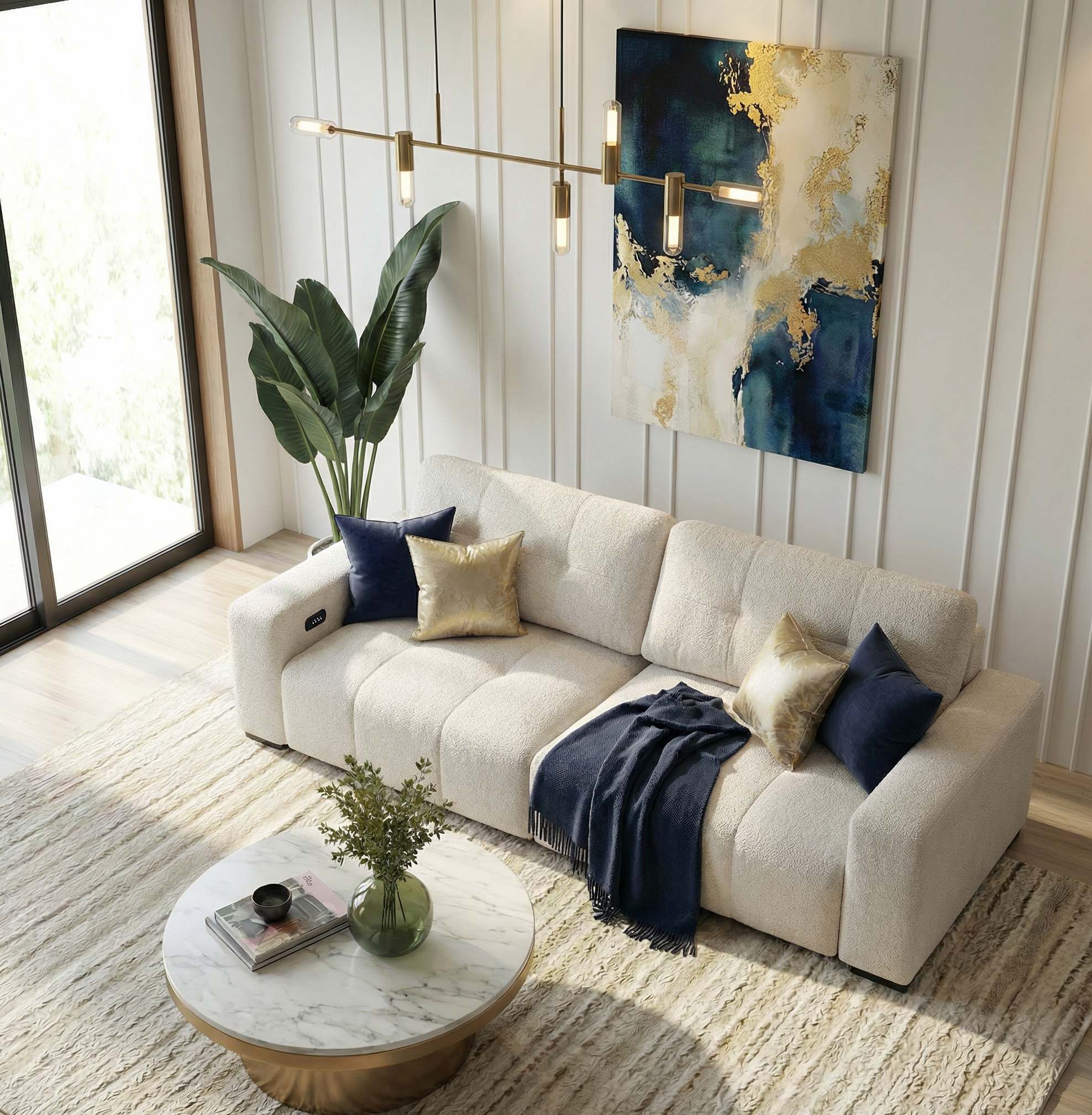 Quell PWR Slider Sofa | Beige Linen & 3-Seater Design | MidinMod