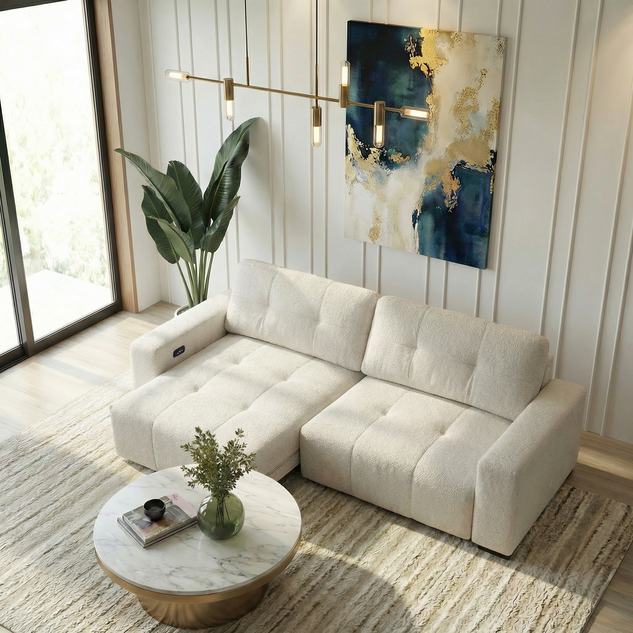 Quell PWR Slider Sofa | Beige Linen & 3-Seater Design | MidinMod