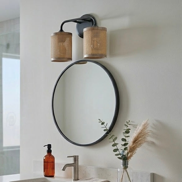 Quell Double Light Vanity | Natural Rattan Shade & Modern Frame | MidinMod