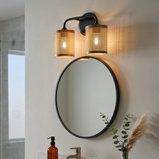 Quell Double Light Vanity | Natural Rattan Shade & Modern Frame | MidinMod