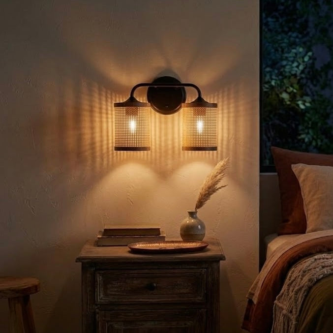 Quell Double Light Vanity | Natural Rattan Shade & Modern Frame | MidinMod