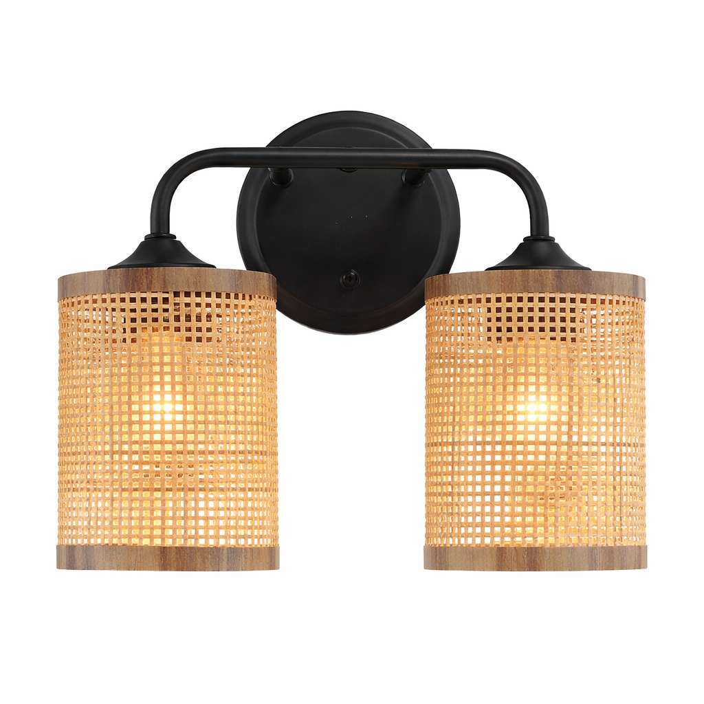 Quell Double Light Vanity | Natural Rattan Shade & Modern Frame | MidinMod