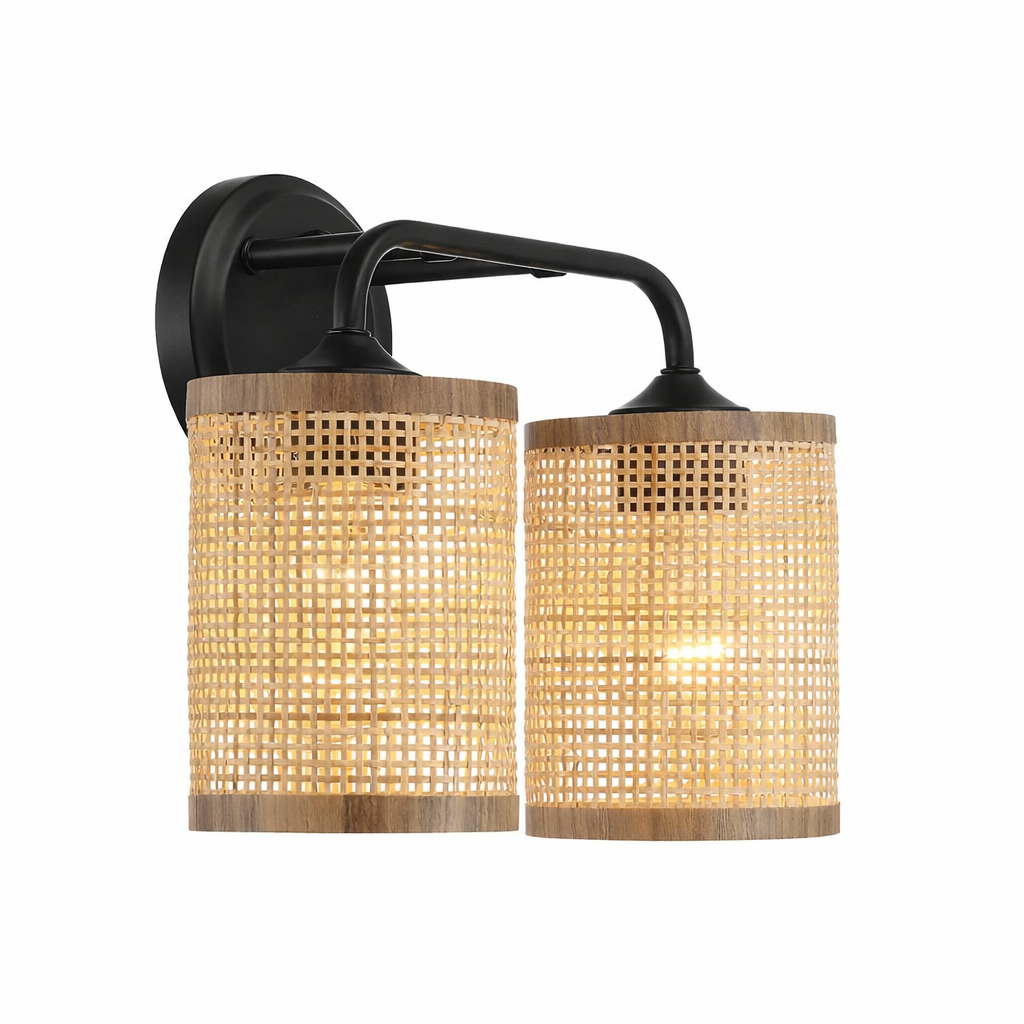 Quell Double Light Vanity | Natural Rattan Shade & Modern Frame | MidinMod