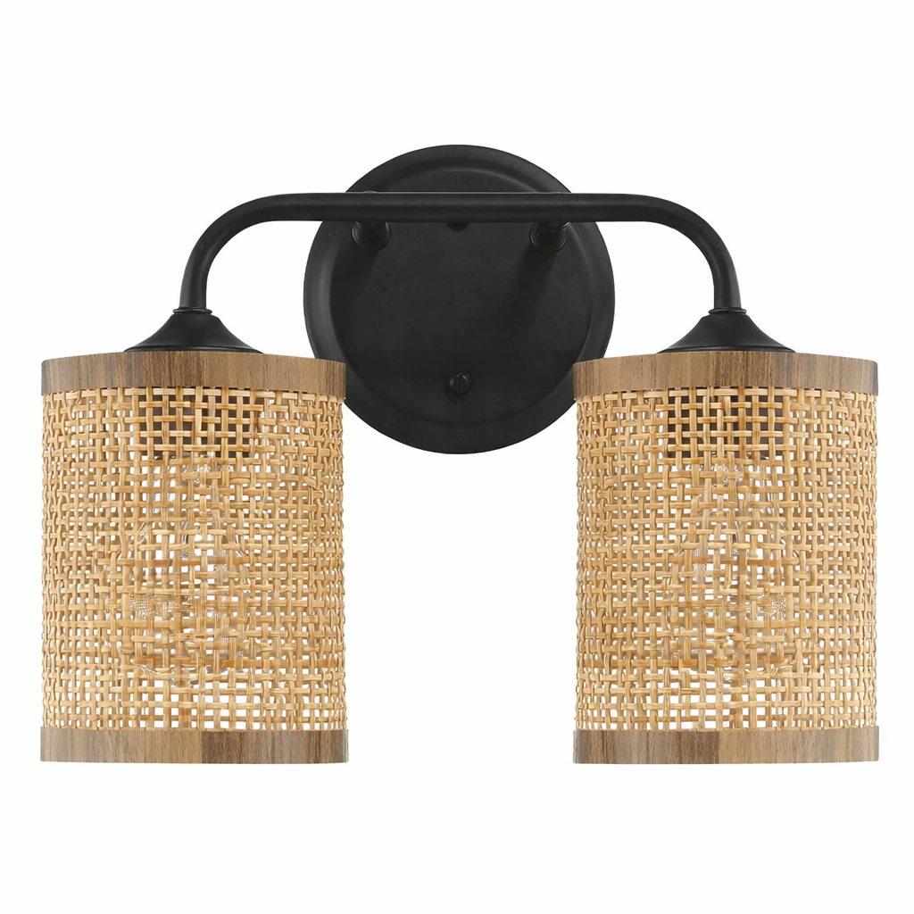 Quell Double Light Vanity | Natural Rattan Shade & Modern Frame | MidinMod
