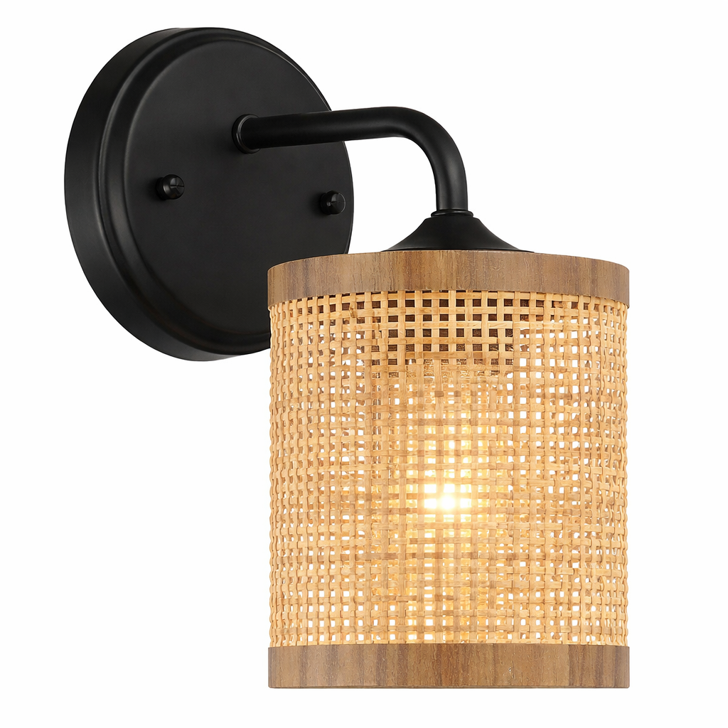 Reef Single Lights Wall Sconce | Natural Rattan & Wicker Base | MidinMod