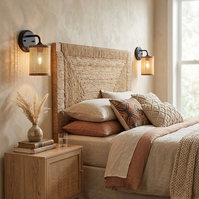 Reef Single Lights Wall Sconce | Natural Rattan & Wicker Base | MidinMod