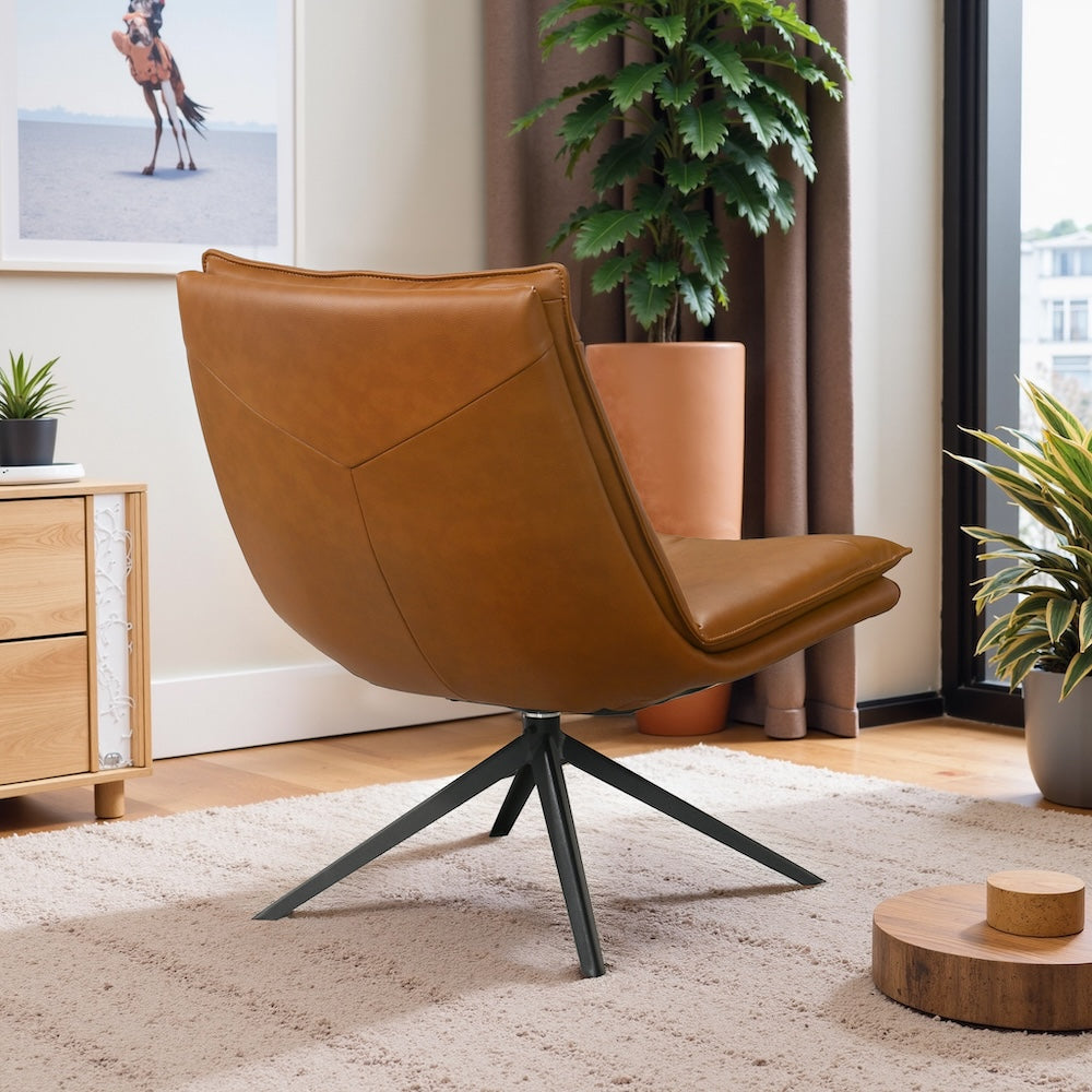 Reese Cognac Vegan Leather Swivel Chair - MidinMod