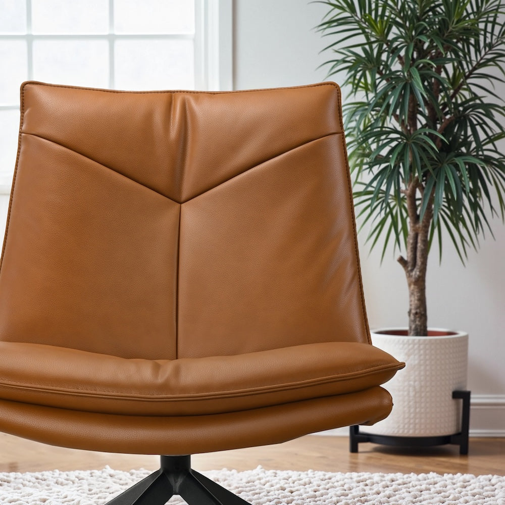 Reese Cognac Vegan Leather Swivel Chair - MidinMod