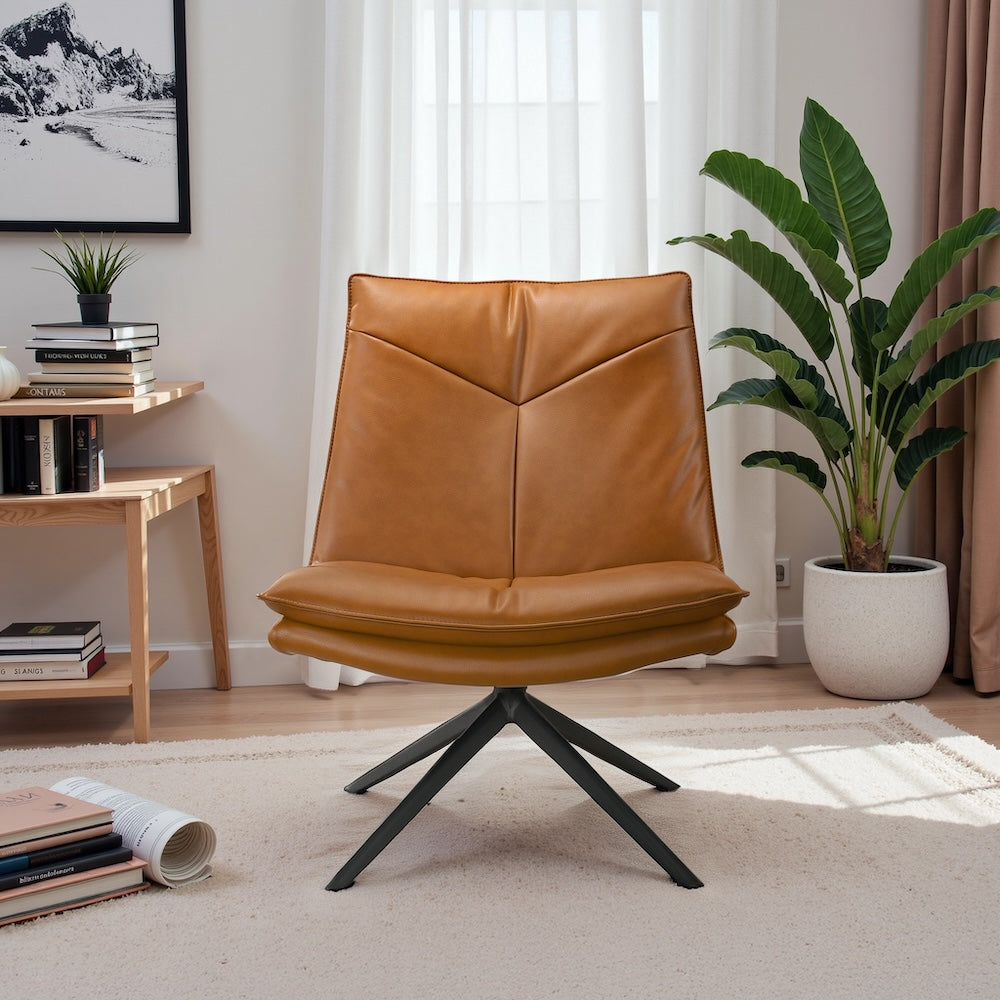 Reese Cognac Vegan Leather Swivel Chair - MidinMod