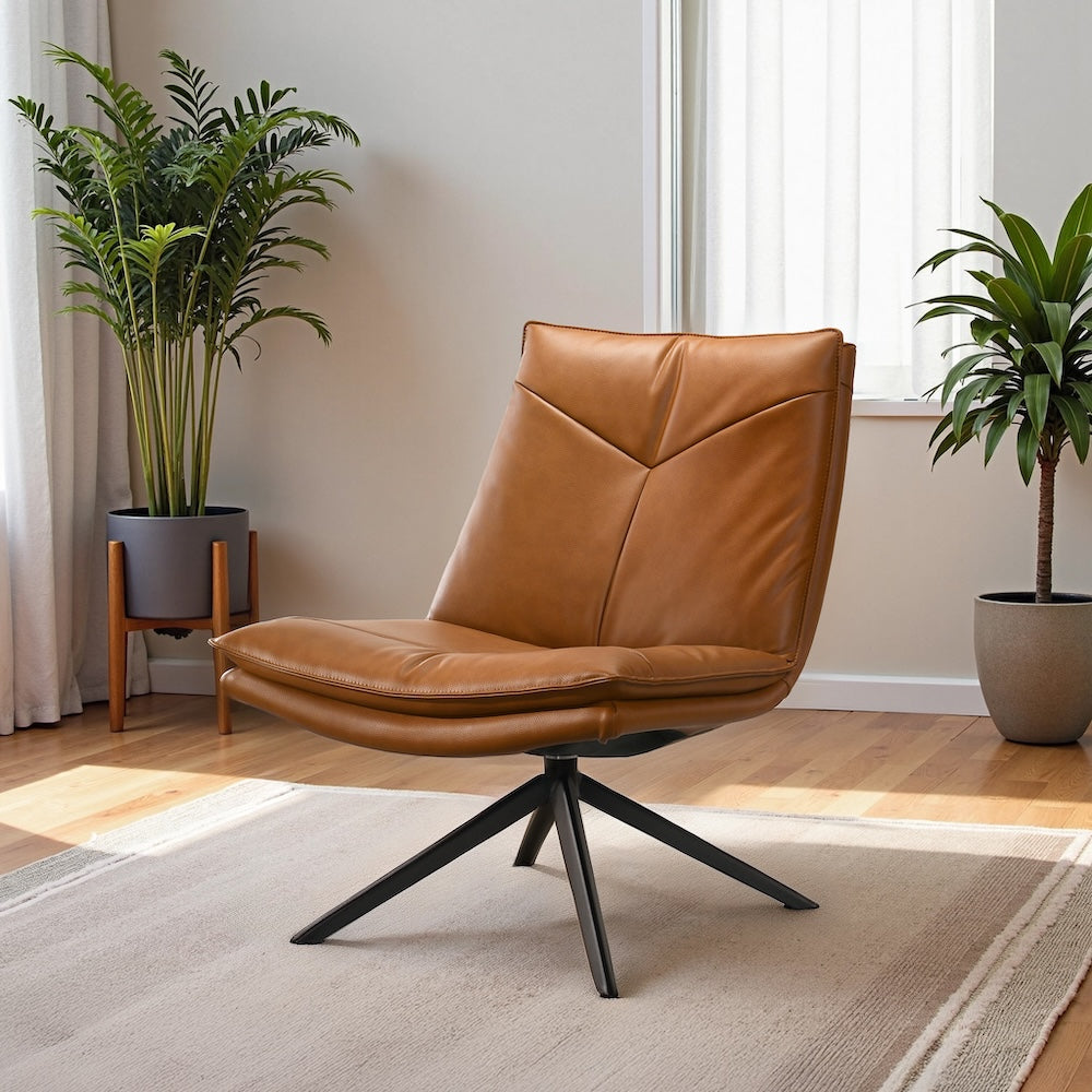 Reese Cognac Vegan Leather Swivel Chair - MidinMod