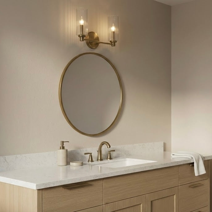 Regal Double Light Vanity With Clear Ribbed Glass - Satin Brass | MidinMod