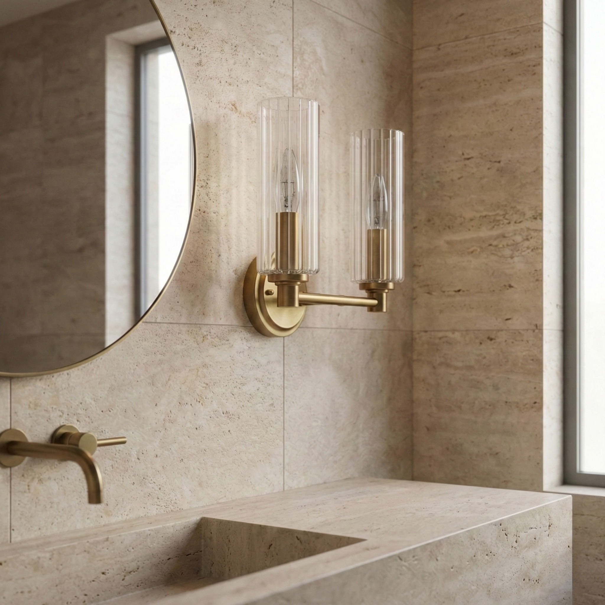Regal Double Light Vanity With Clear Ribbed Glass - Satin Brass | MidinMod