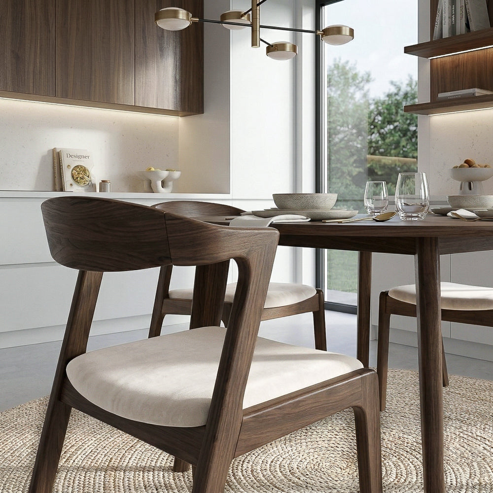 Reggie Modern Cream Velvet Dining Chair Set of 2 | Wegner-Inspired Design | MidinMod