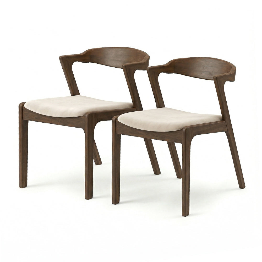 Reggie Modern Cream Velvet Dining Chair Set of 2 | Wegner-Inspired Design | MidinMod