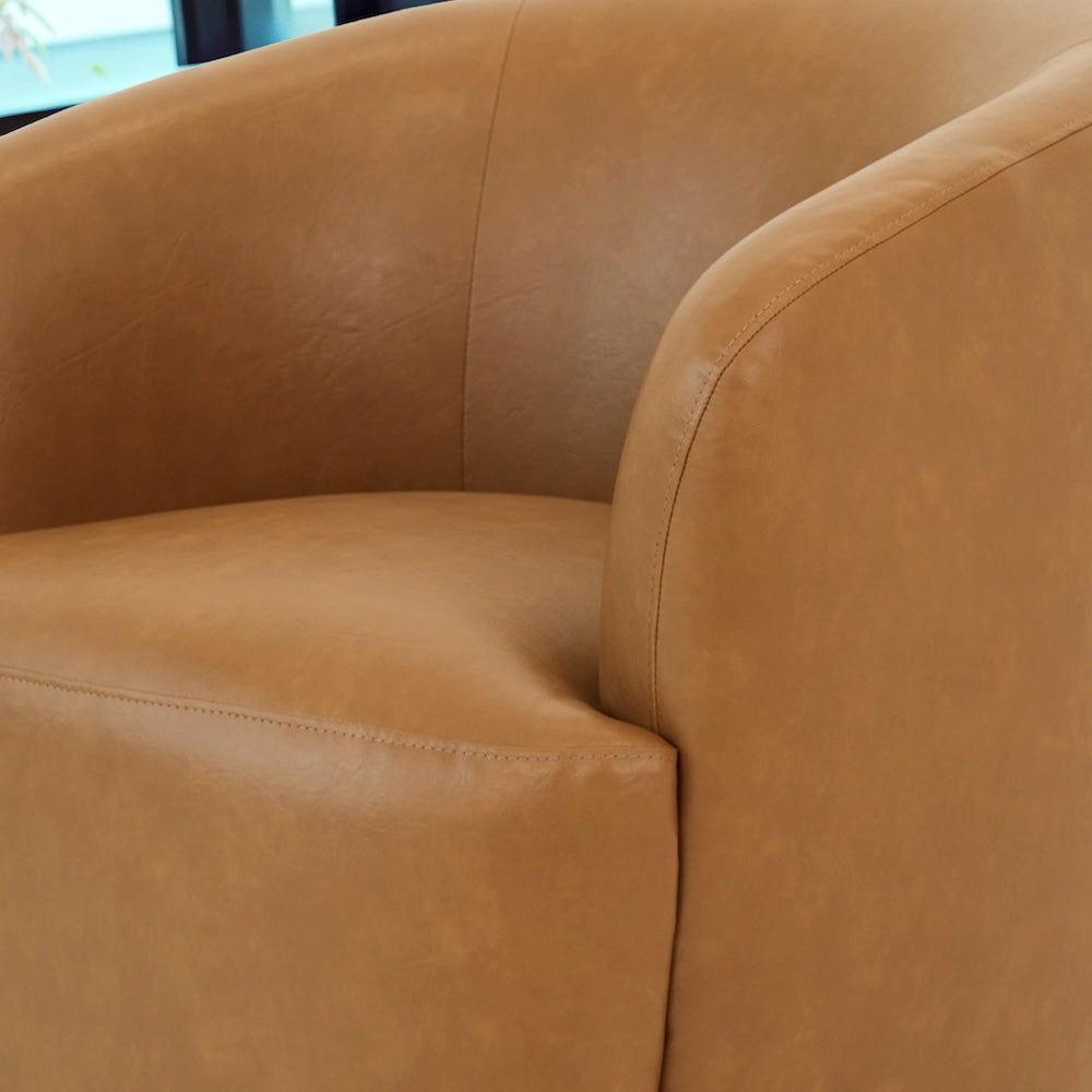 Rivet Tan Vegan Leather Swivel Chair - MidinMod