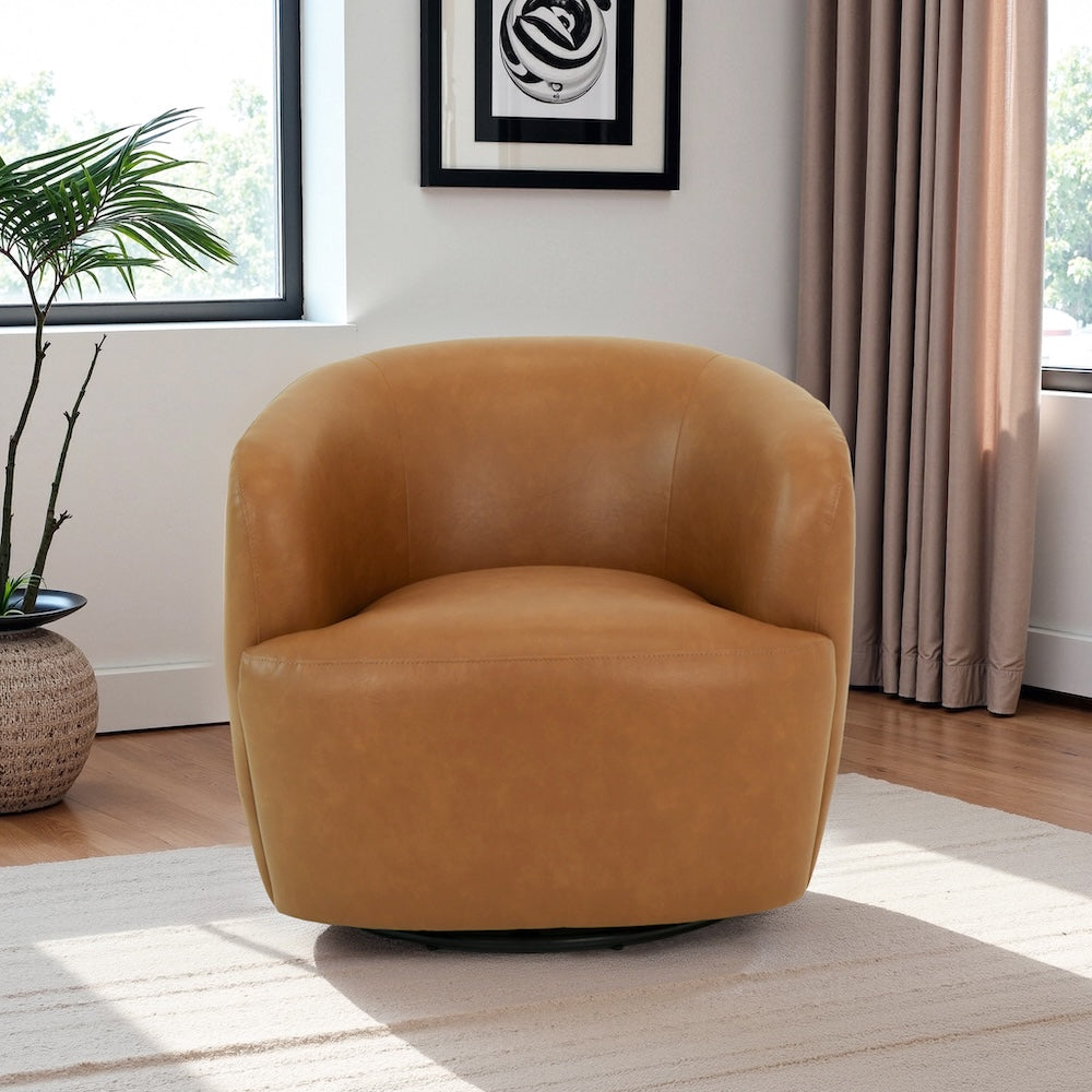 Rivet Tan Vegan Leather Swivel Chair - MidinMod