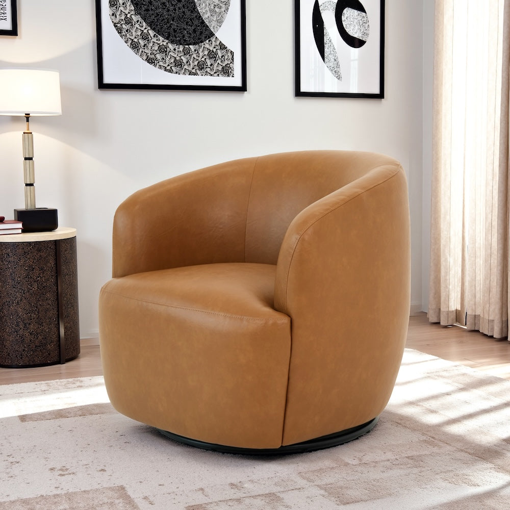 Rivet Tan Vegan Leather Swivel Chair - MidinMod