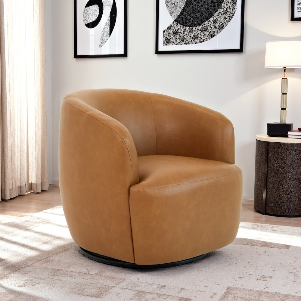 Rivet Tan Vegan Leather Swivel Chair - MidinMod