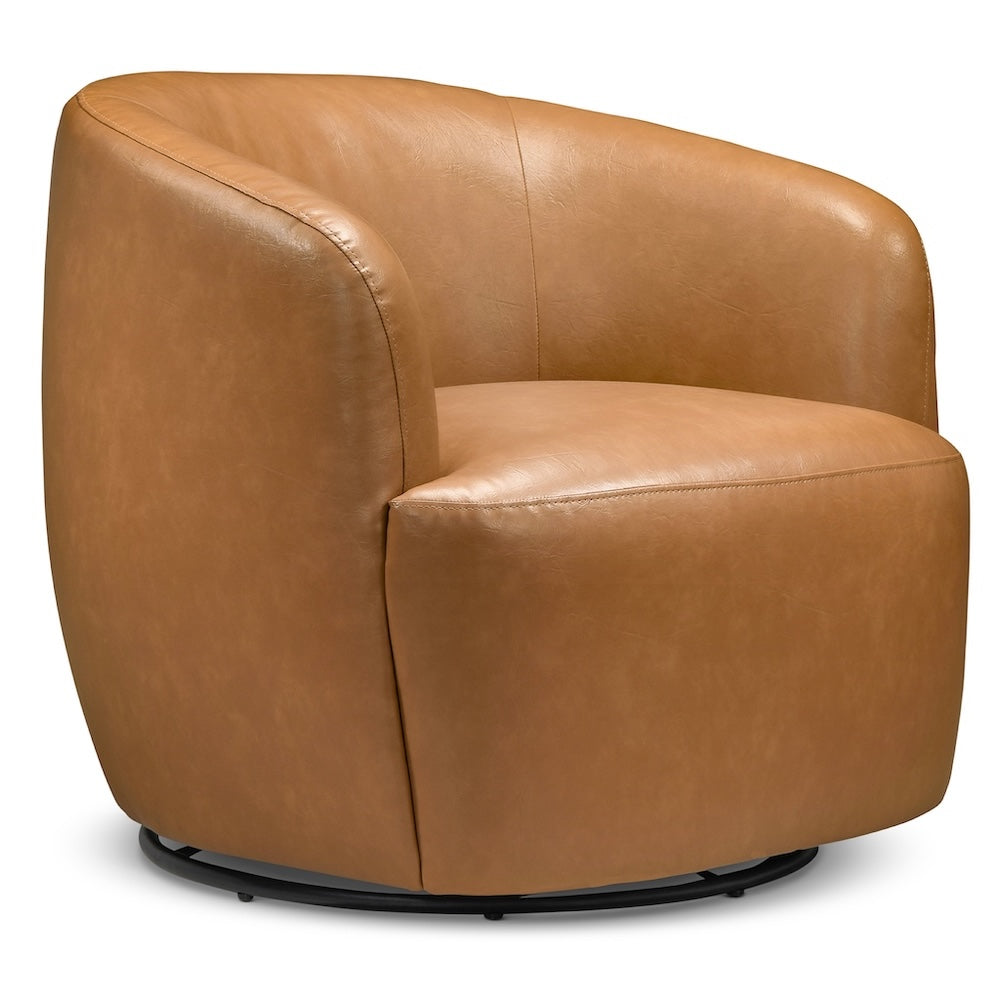 Rivet Tan Vegan Leather Swivel Chair - MidinMod