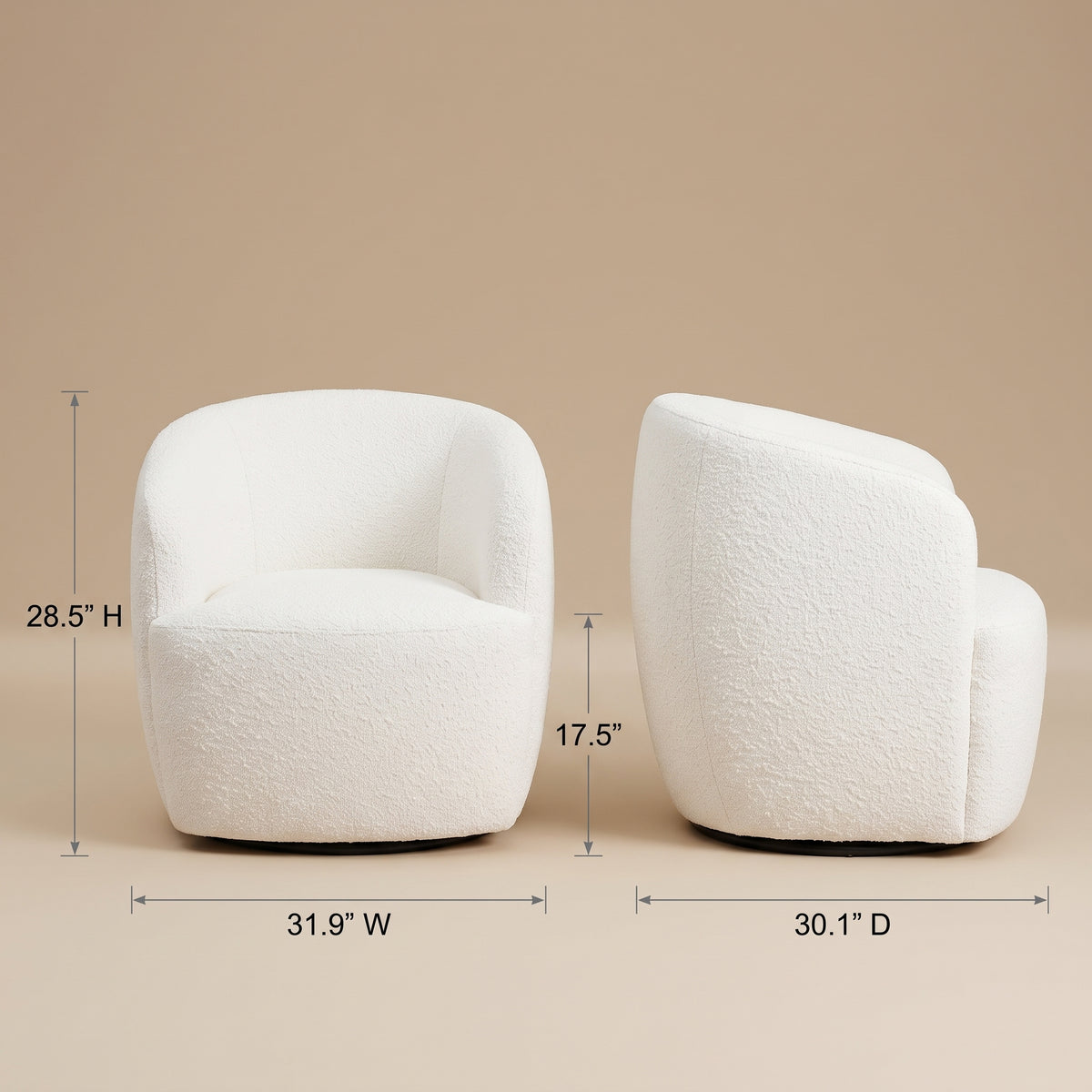 Rivet White Teddy Boucle 360° Swivel Lounge Chair | MidinMod