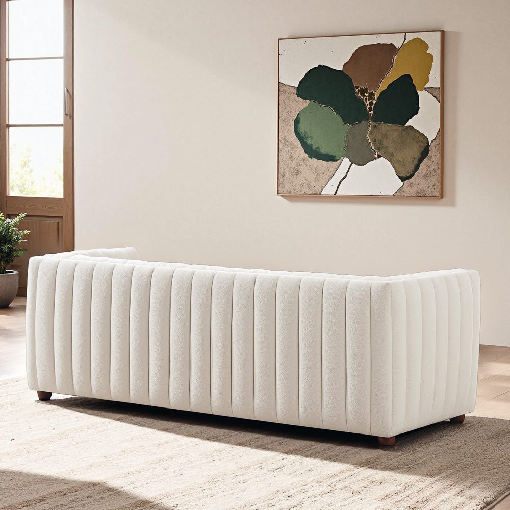 Rosslyn Channel Tufted White Boucle Sofa - MidinMod