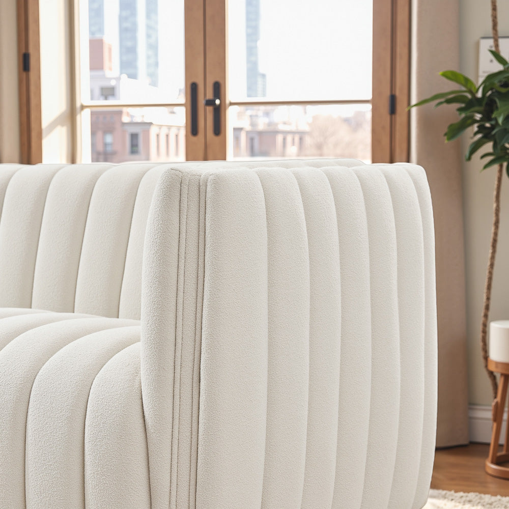 Rosslyn Channel Tufted White Boucle Sofa - MidinMod