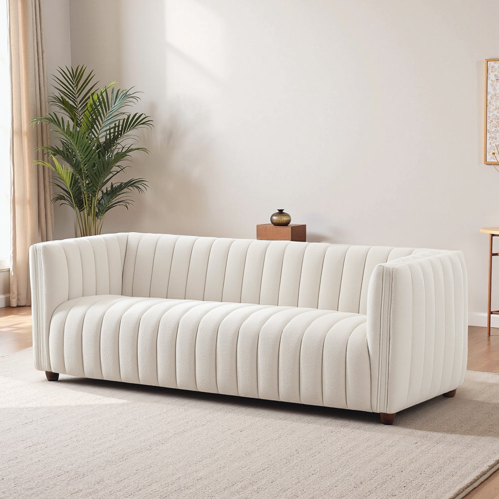Rosslyn Channel Tufted White Boucle Sofa - MidinMod