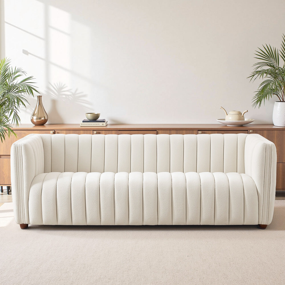 Rosslyn Channel Tufted White Boucle Sofa - MidinMod