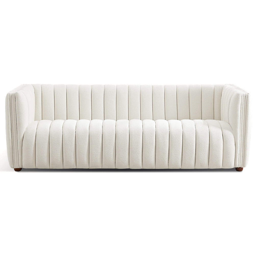 Rosslyn Channel Tufted White Boucle Sofa - MidinMod