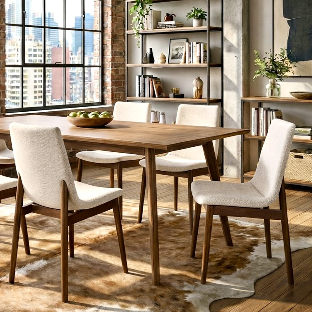 Rouka Modern Beige Fabric Dining Chair Set | Danish-Inspired Elegance | MidinMod