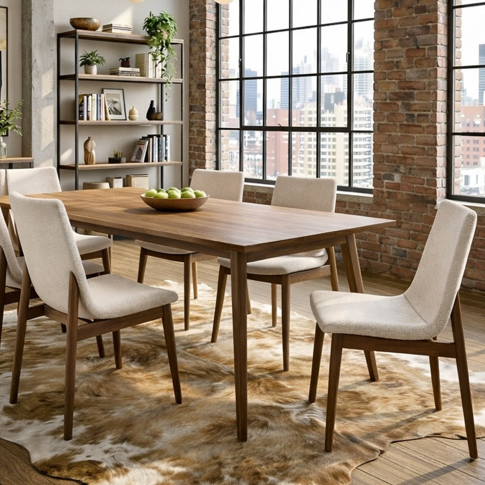 Rouka Modern Beige Fabric Dining Chair Set | Danish-Inspired Elegance | MidinMod