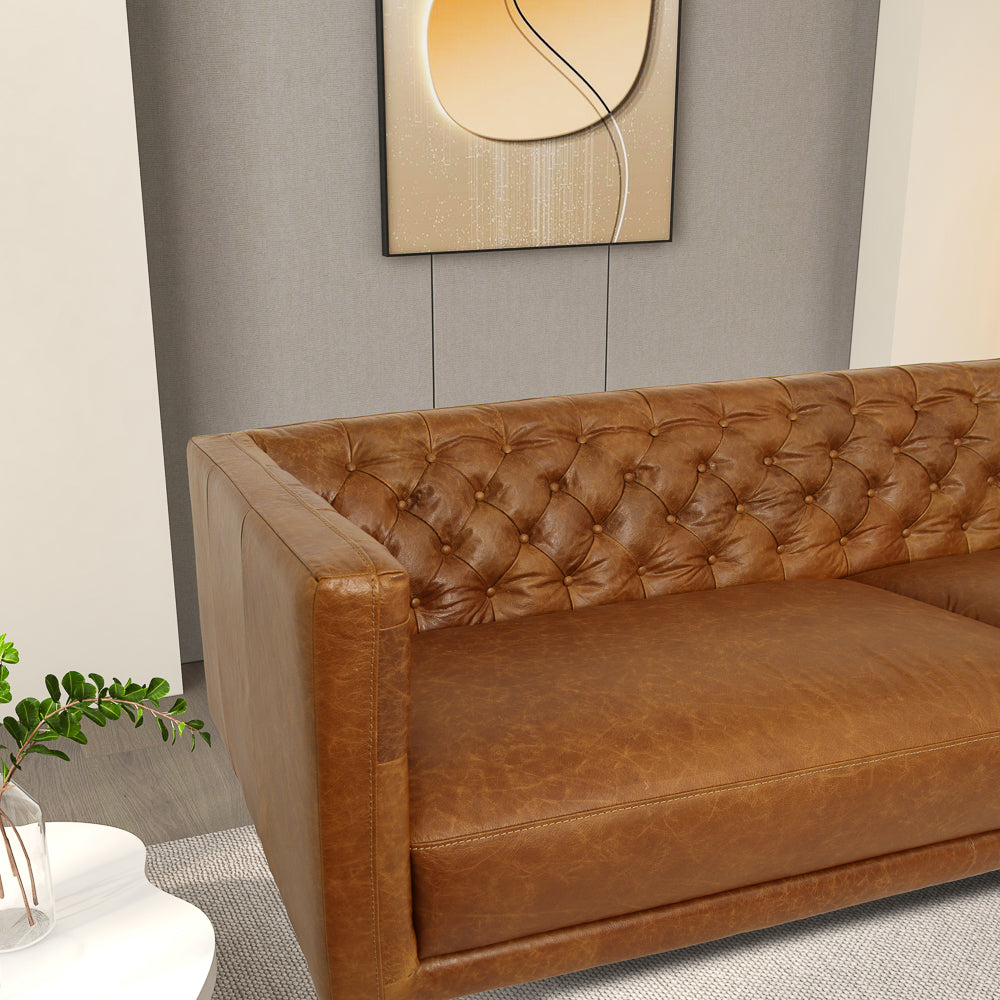 Rowland Waxy Cognac Leather Sofa - MidinMod